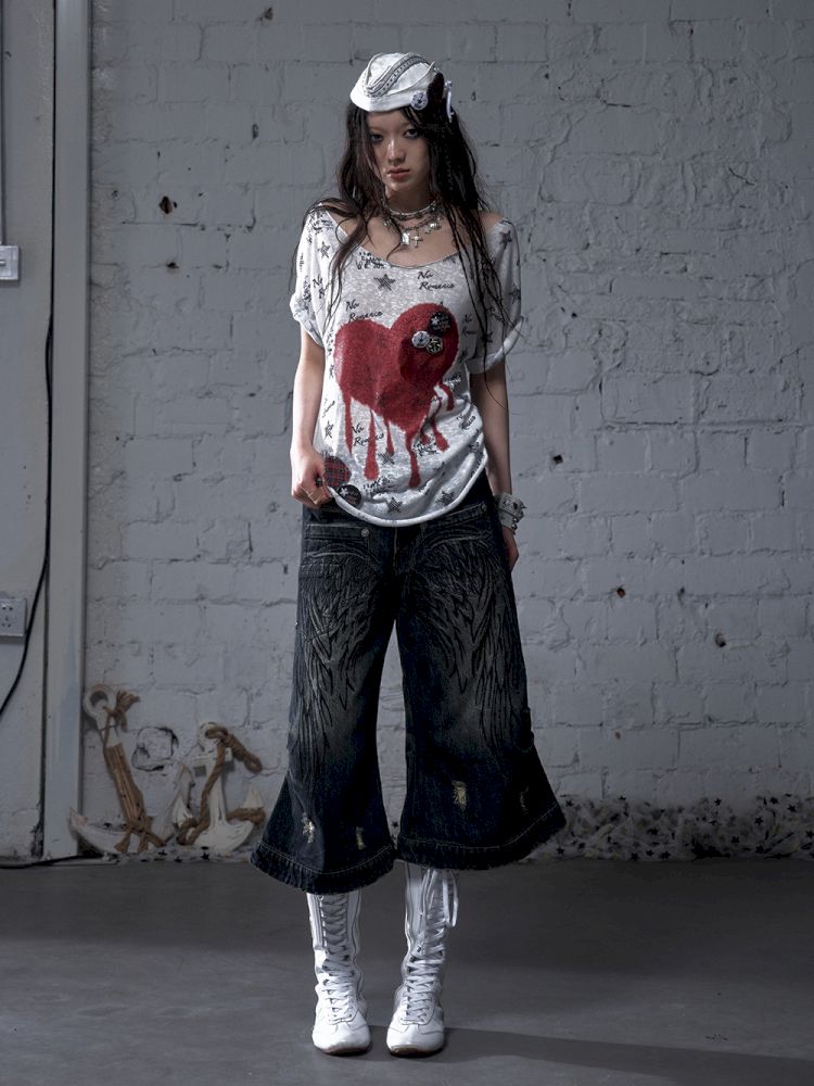 Wide-leg denim cropped pants【s0000012800】