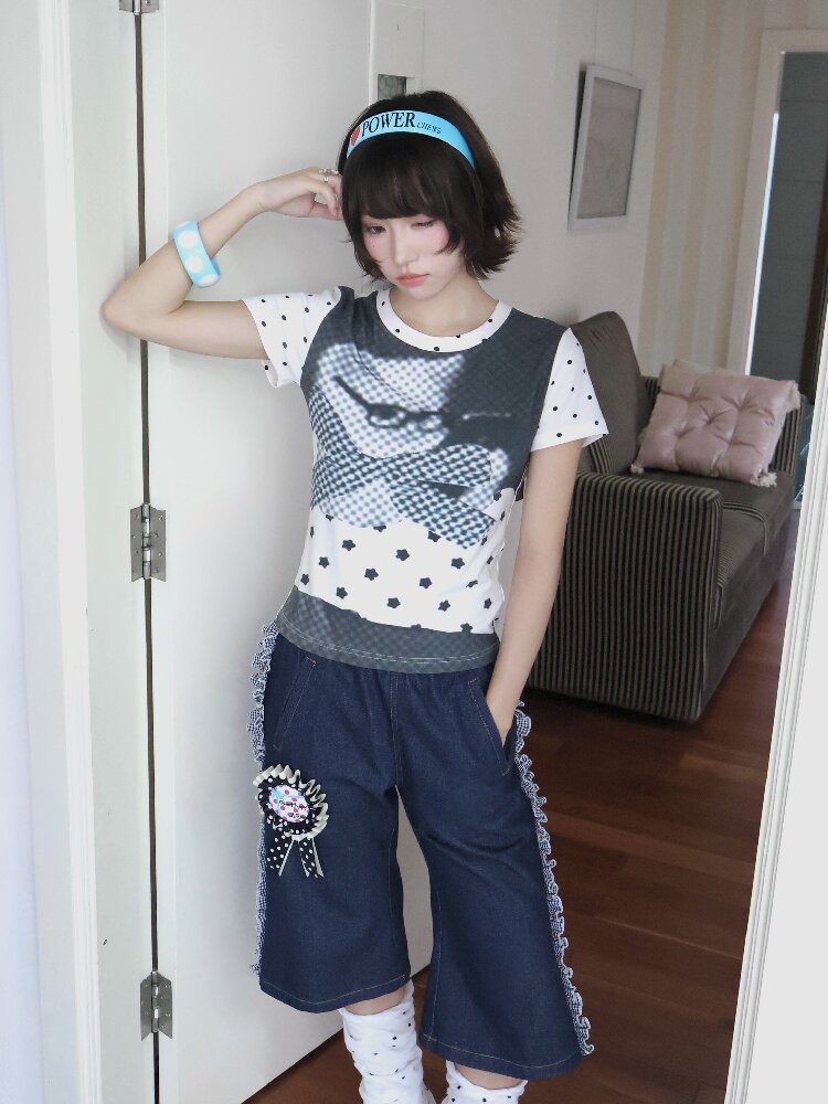 Antique Polka Dot Cat Print Top【s0000018678】