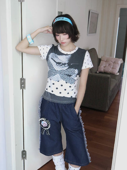 Antique Polka Dot Cat Print Top【s0000018678】
