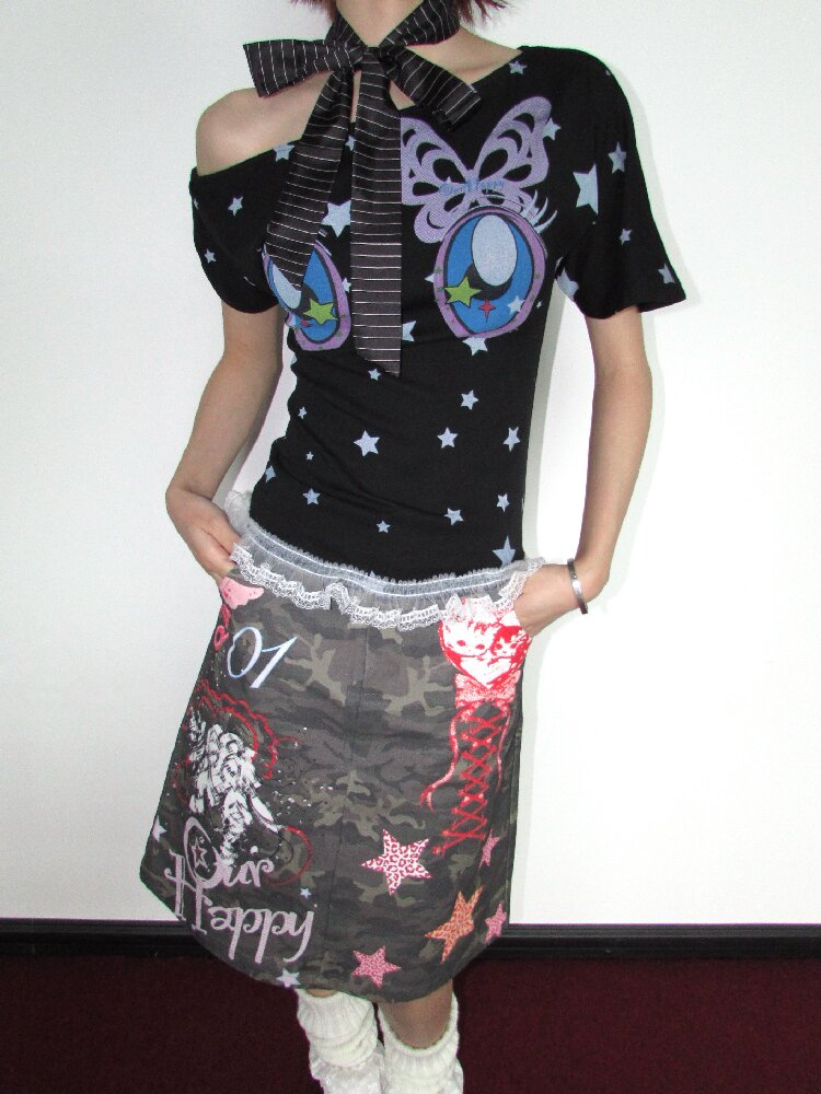 Graffiti Print Camouflage Skirt【s0000018659】