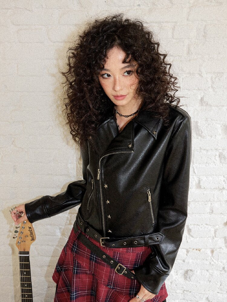 Sleek Rock Star Leather Jacket【s0000017903】