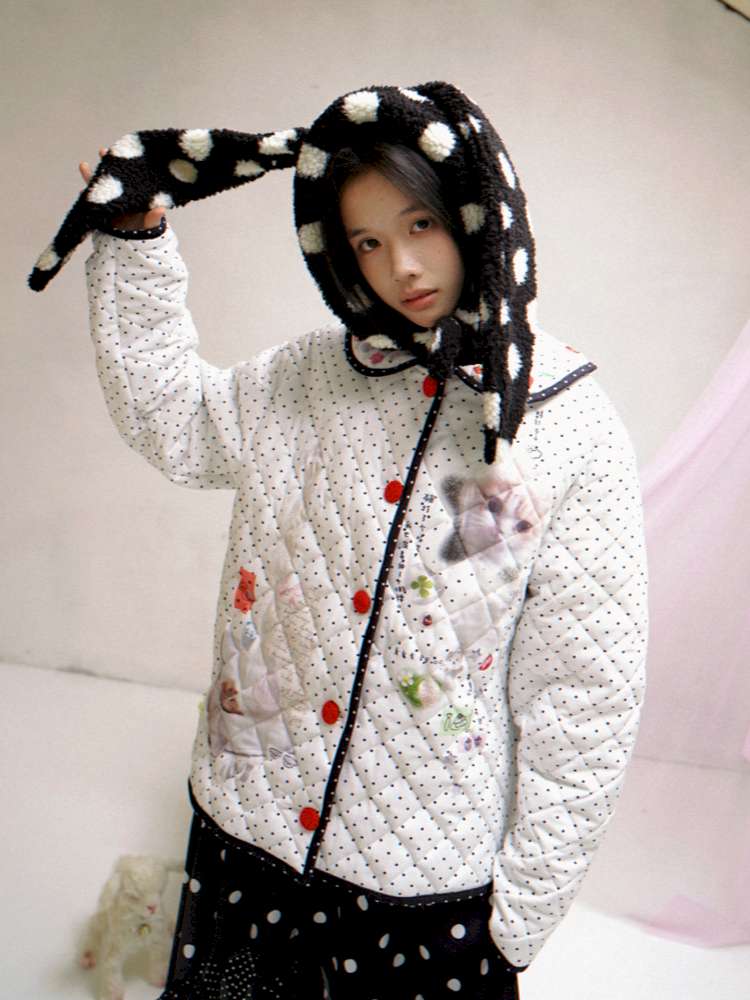 Polka Dot Shearling Rabbit Ear Hat【s0000014528】