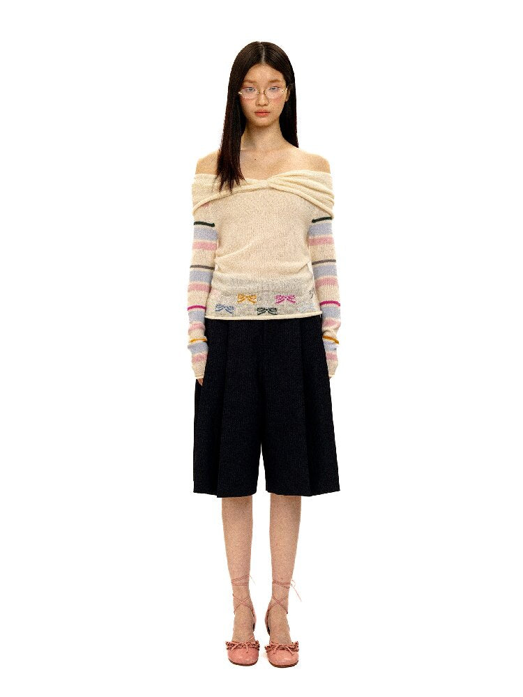 Contrast Striped Bow Knit Sweater【s0000016109】