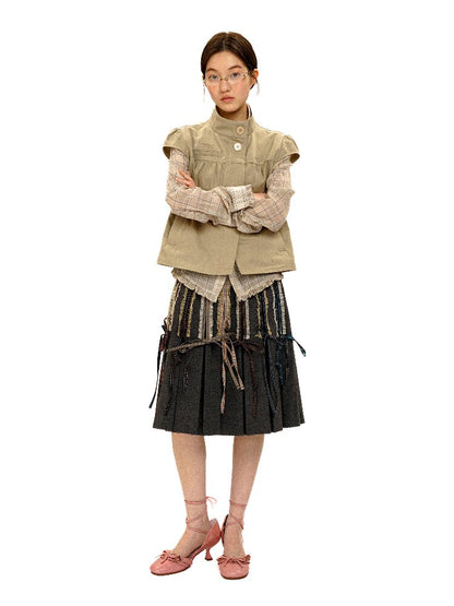 Fake Plaid Lace Pleated Skirt【s0000016088】