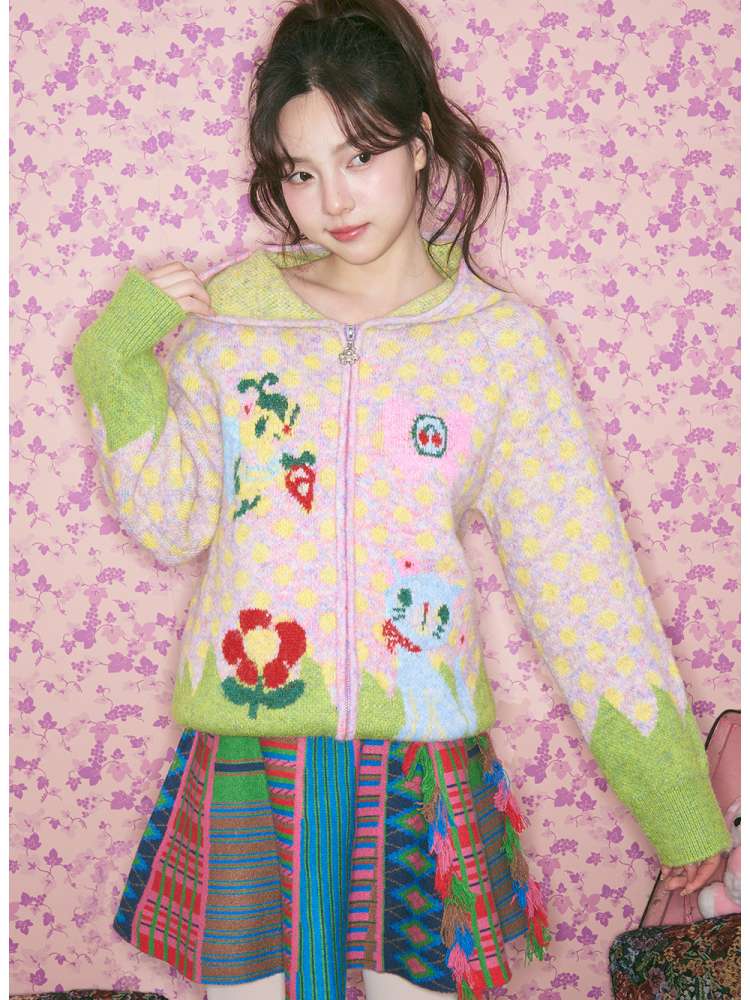 Light Pink Polka Dot Hood Cardigan【s0000015024】