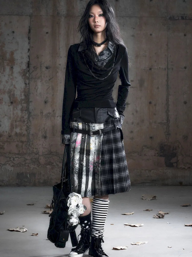 Checkered Belt Pleated Skirt【s0000013962】