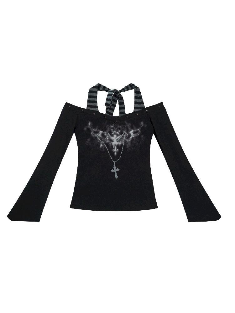 Hanging Neck Long Sleeve Tops【s0000011849】