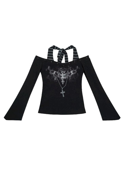 Hanging Neck Long Sleeve Tops【s0000011849】