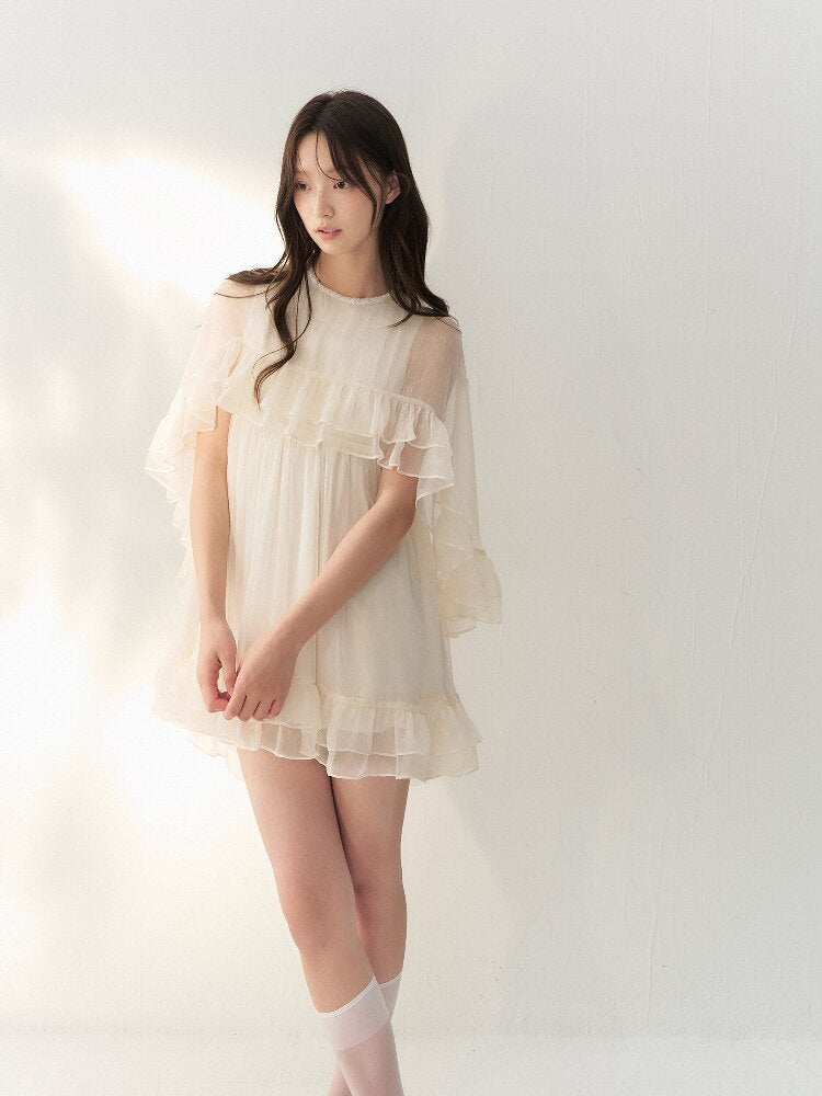 Glossy Tulle Vintage Cape Dress【s0000016874】