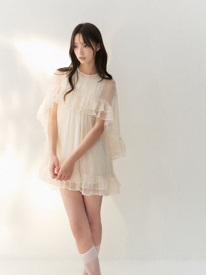 Glossy Tulle Vintage Cape Dress【s0000016874】