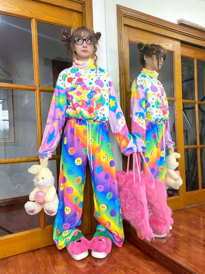 Y2K Niche Color Smiley Face Fleece Slacks【s0000014635】