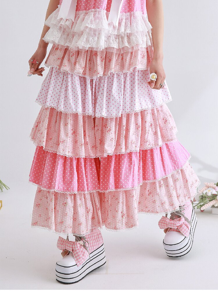 Pink Polka Dot Cake Skirt Pants【s0000016553】