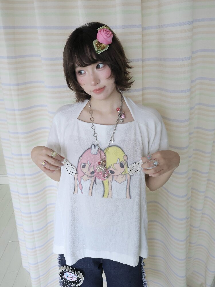 Illustration Square Neck Cotton Top【s0000018681】