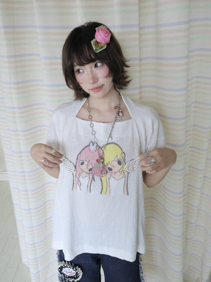 Illustration Square Neck Cotton Top【s0000018681】
