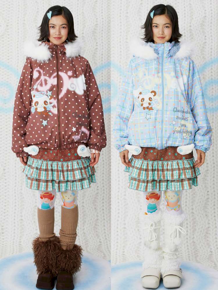 Print Blue Brown Hooded Cotton Suit【s0000014854】