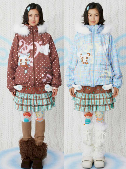 Print Blue Brown Hooded Cotton Suit【s0000014854】