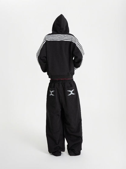 Striped Embroidered Zipper Hoodie【s0000018570】