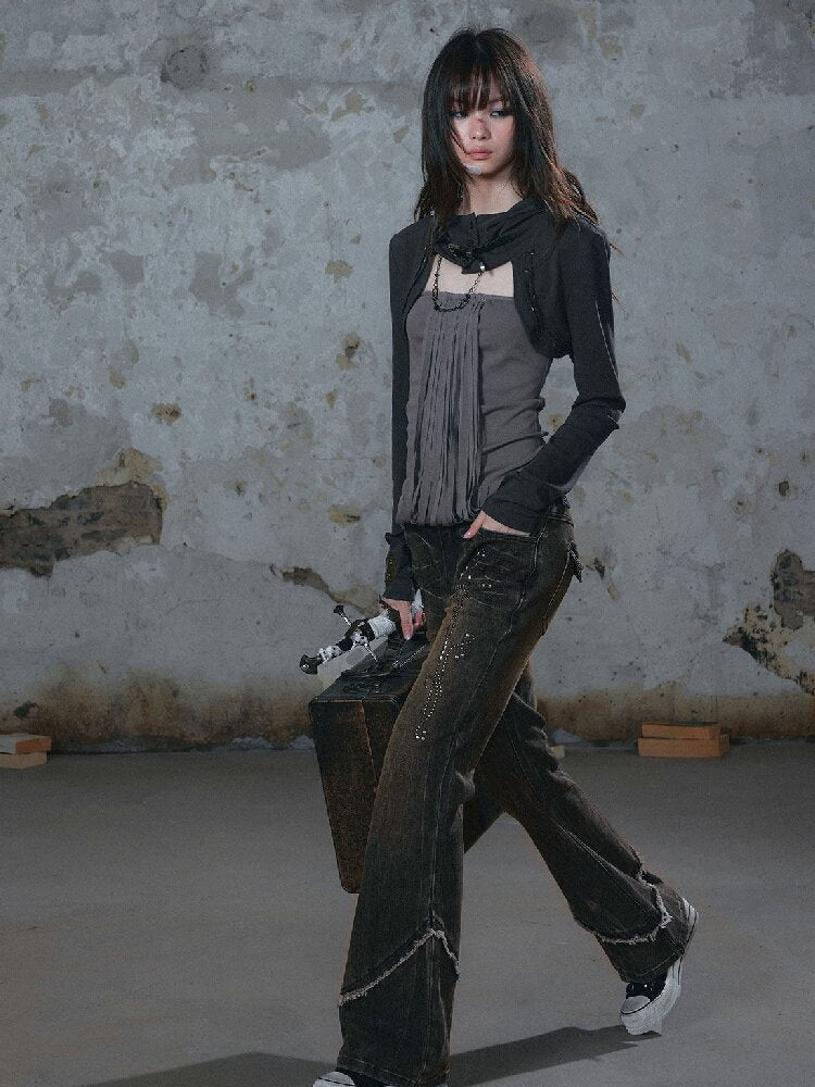 Riveted Distressed Dirty Dye Denim Pants【s0000019246】