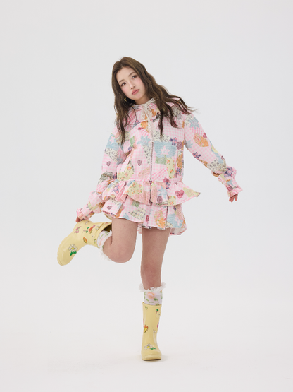 Pink Lace Print Collar Coat Suit【s0000016192】