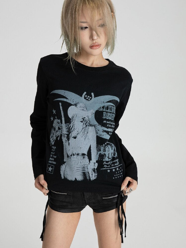 Women Digital Print Long T-Shirt【s0000018562】
