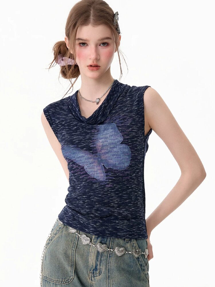 Artistic Butterfly Navy Tank Top【s0000017754】