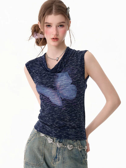 Artistic Butterfly Navy Tank Top【s0000017754】