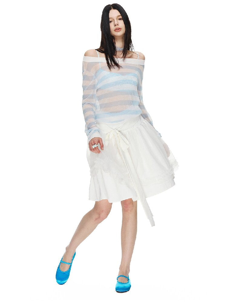 White Bow Strap Lace A-line Skirt【s0000015857】