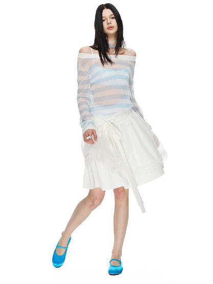 White Bow Strap Lace A-line Skirt【s0000015857】
