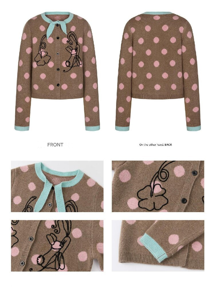 Contrasting Bow Polka Dot Sweater【s0000016382】