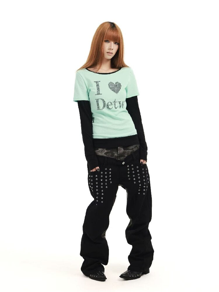 Fake Two-Piece Mint Green U-Neck T【s0000018360】