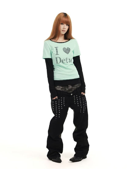 Fake Two-Piece Mint Green U-Neck T【s0000018360】