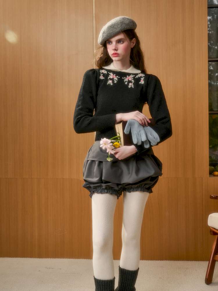 Wool Warm Hand-Embroidered Doll Collar Knit【s0000014893】