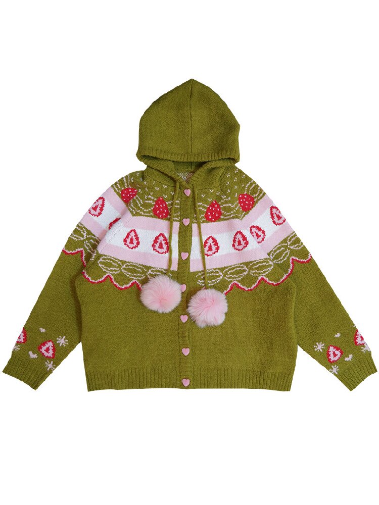 Strawberry Matcha Fair Isle Cardigan【s0000018535】