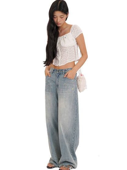 Embroidery Cat Whiskers Vintage Denim Trousers【s0000013445】