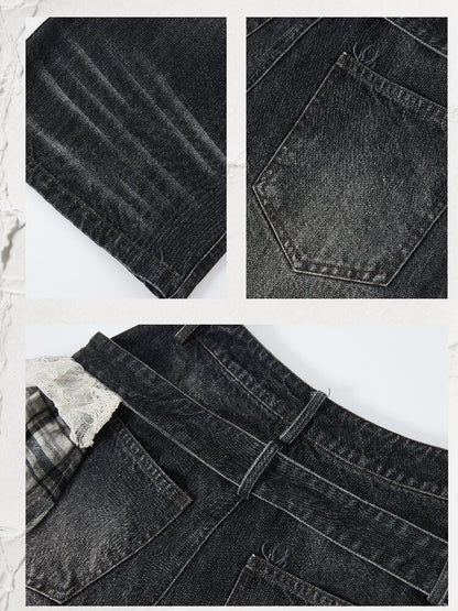 Plaid Ruffled Wide Leg Jeans【s0000016268】