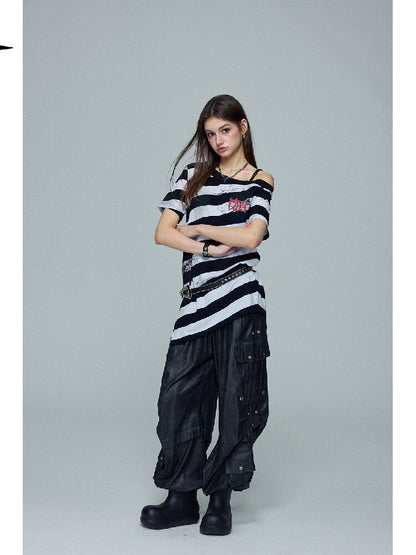 Striped Graffiti Print Loose Top【s0000016696】
