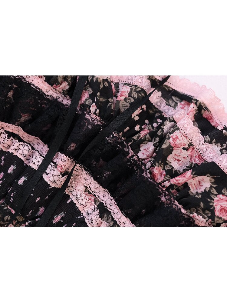 Floral Wrinkled Cake Lace Dress【s0000017141】
