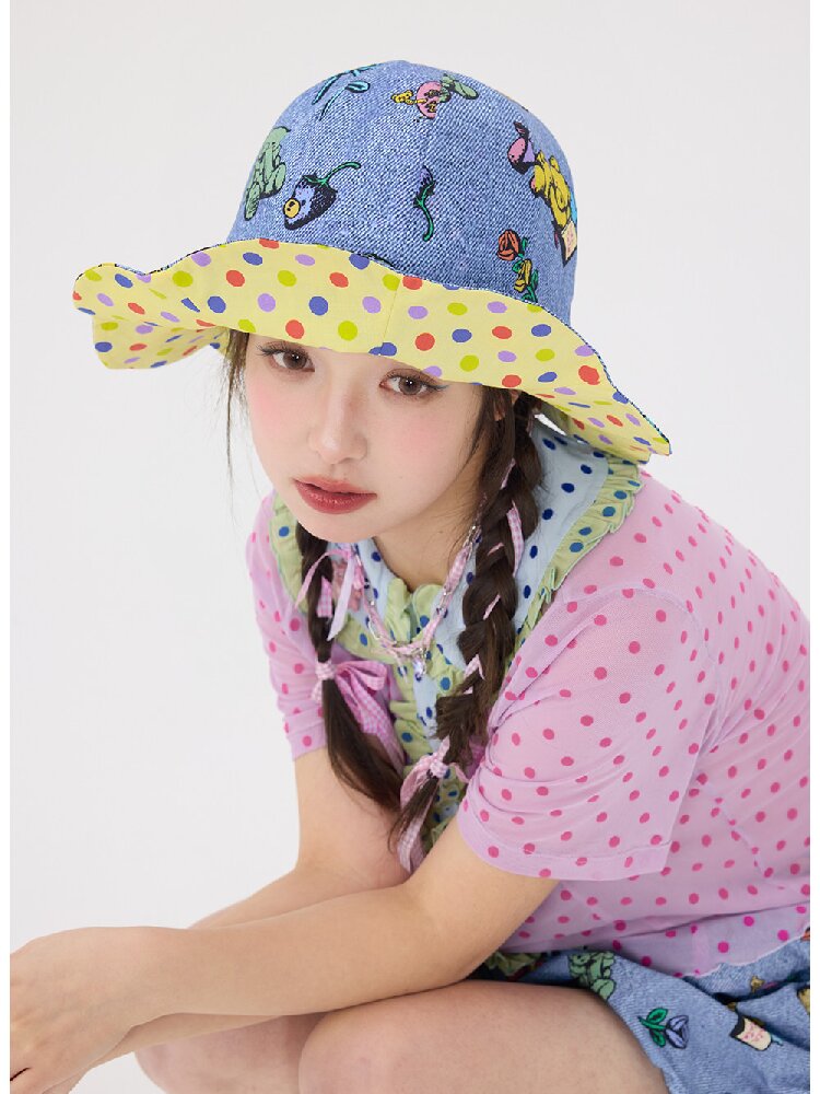 Bear Print Polka Dot Petal Hat【s0000016707】