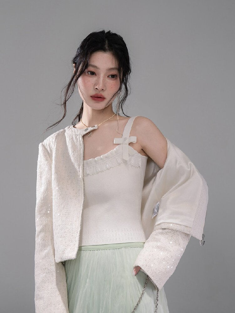 Cloud Woven White Bow Wool Vest【s0000015740】