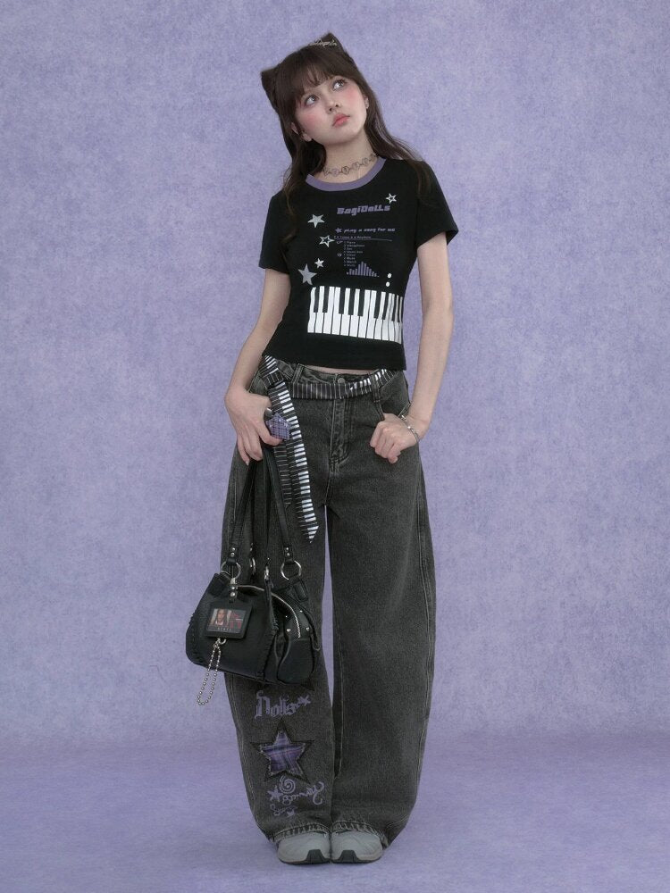 Piano Keys Music Print T-shirt【s0000017273】