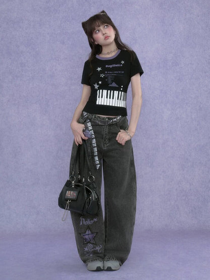 Piano Keys Music Print T-shirt【s0000017273】