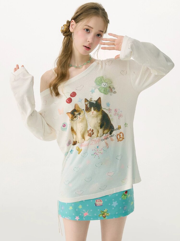 Summer Cat Heart Long Sleeve T Shirt【s0000017162】