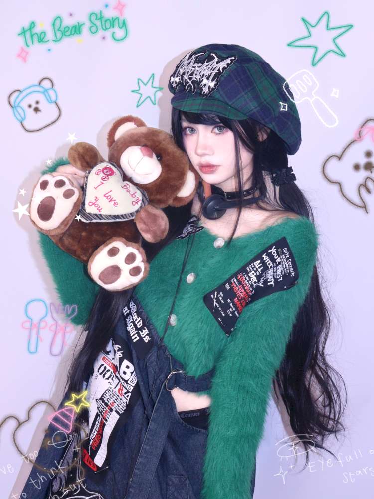 Green Y2K Loose Velvet Sweater【s0000014623】