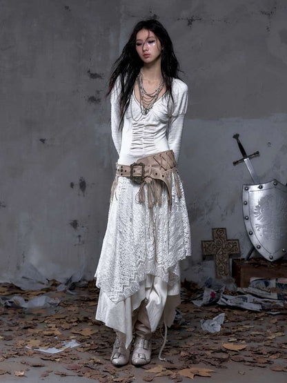 Heavy-Duty Fringe Wide Leather Belt【s0000014476】