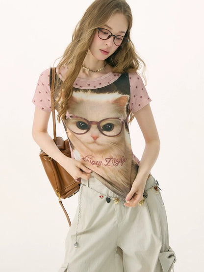 Retro Vintage Cat Print T-Shirt【s0000016855】
