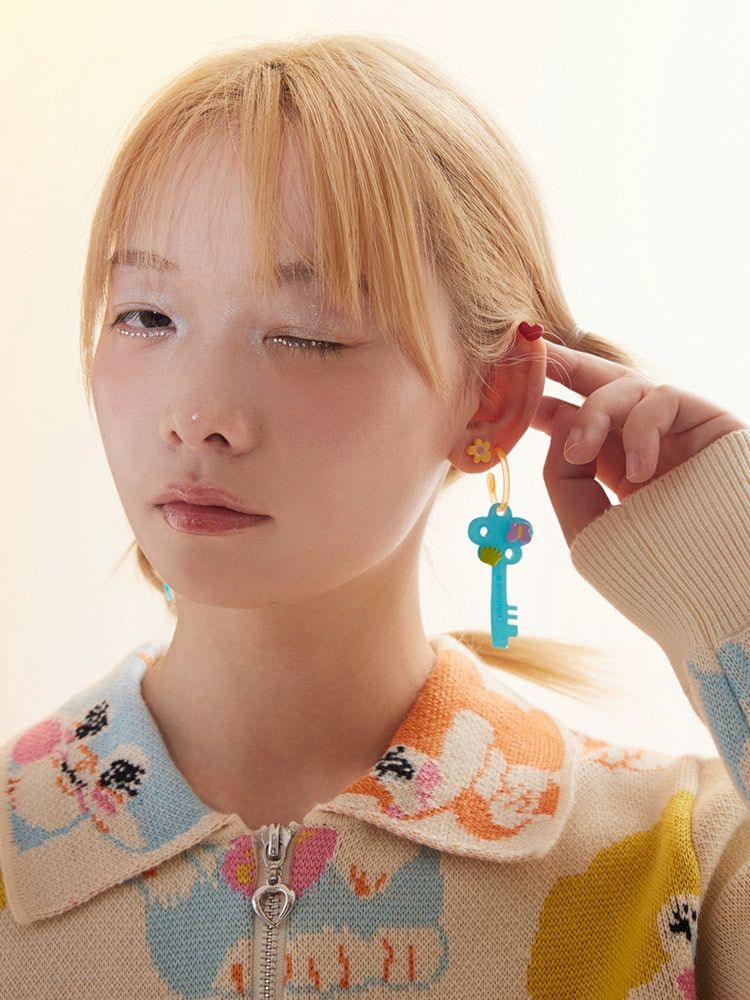 Cute Childish Key Earrings [S0000010033]