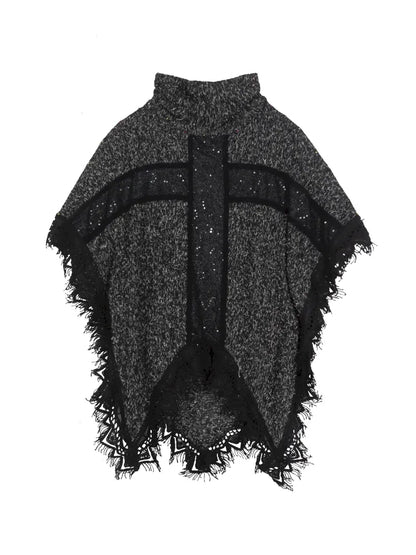 Asymmetrical fringe detailing on a niche knit top【s0000014136】