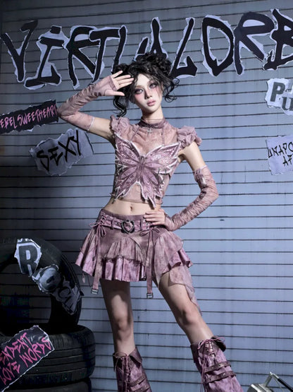 Sequined Denim A-Line Lace-Up Low-Waist Mini Skirt【s0000014026】