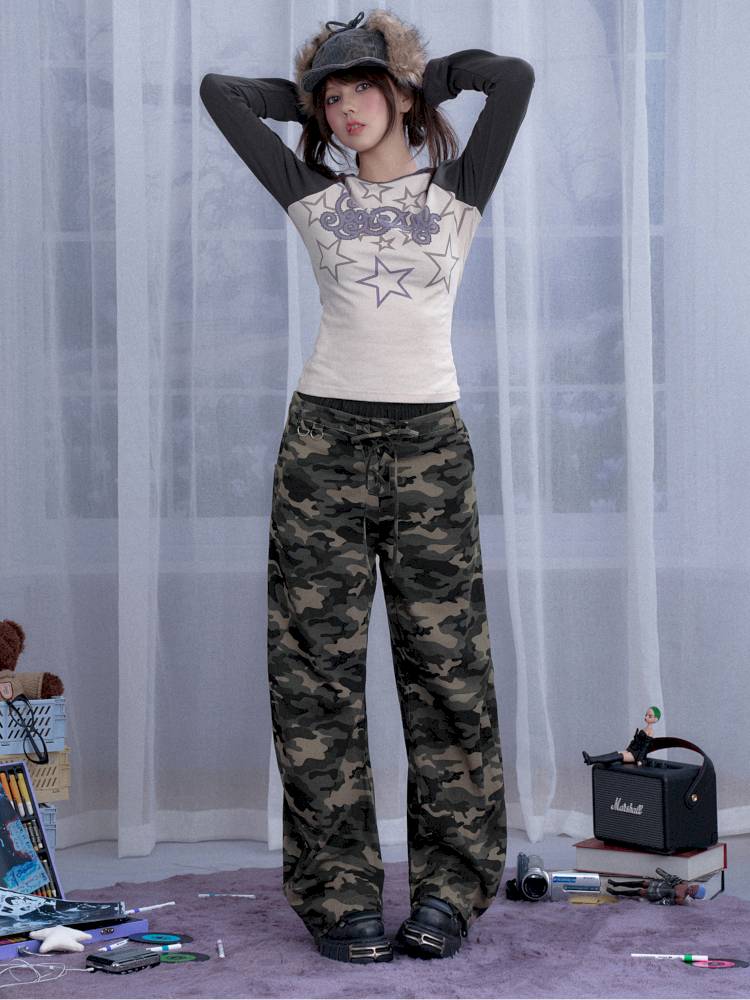 Street cool double waist camo pants【s0000014373】