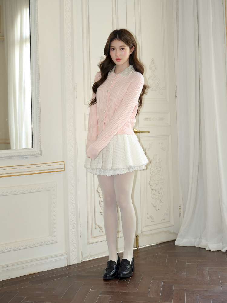 Pink Crochet Diamond Knit Cardigan【s0000015050】